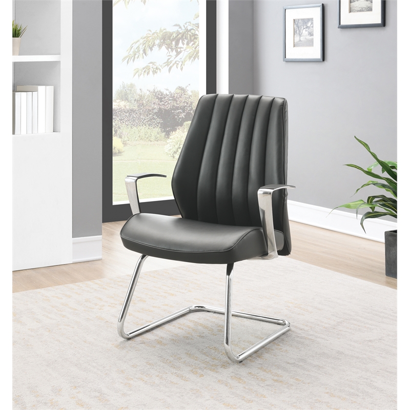 Scranton & Co Black Fabric Visitor Chair with Chrome Sled Base