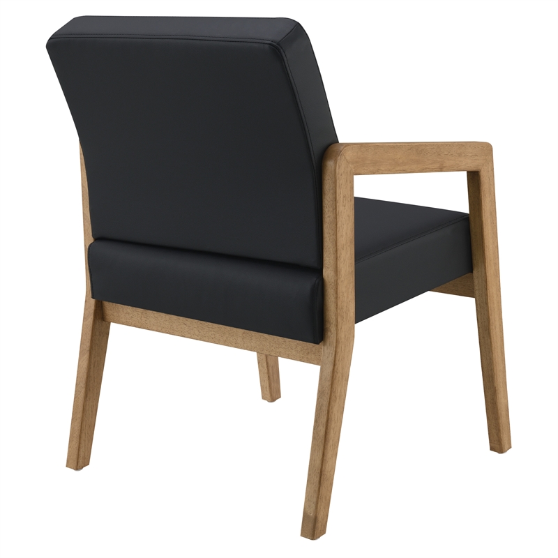 Scranton & Co Black Faux Leather Visitor Chair with Medium Oak Wood Frame