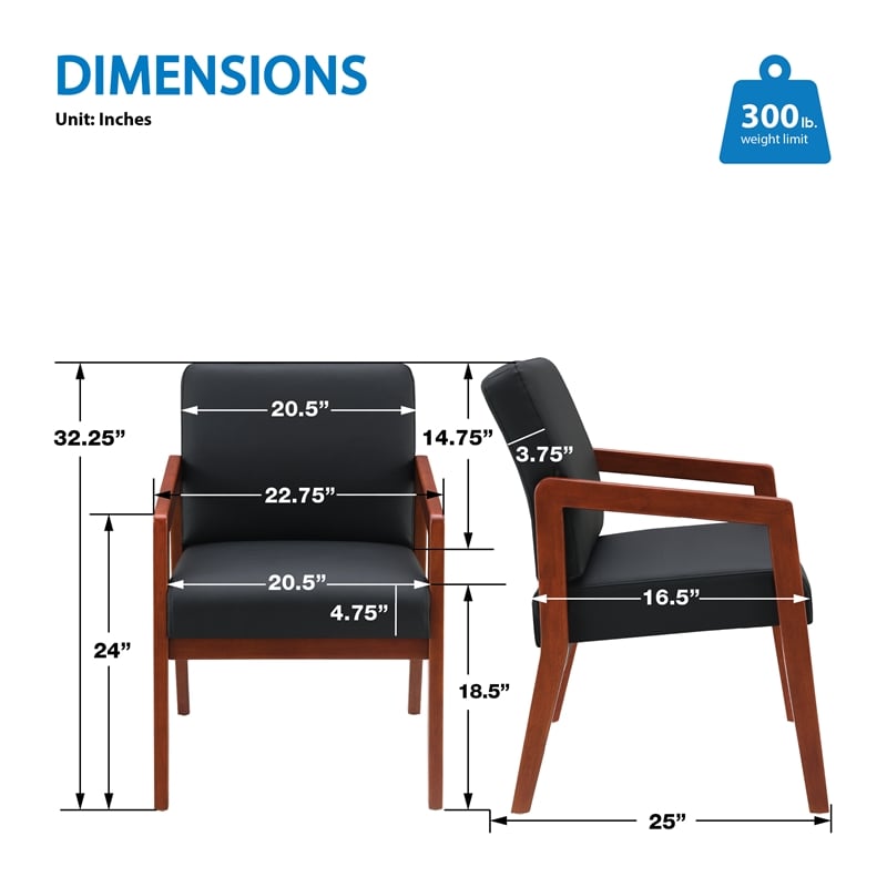 Scranton & Co Black Faux Leather Visitor Chair with Cherry Wood Finish