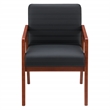 Scranton & Co Black Faux Leather Visitor Chair with Cherry Wood Finish
