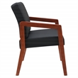 Scranton & Co Black Faux Leather Visitor Chair with Cherry Wood Finish