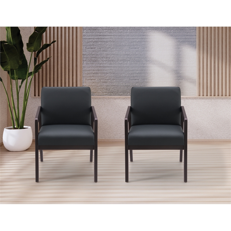 Scranton & Co Black Faux Leather Visitor Chair with Espresso Wood Finish