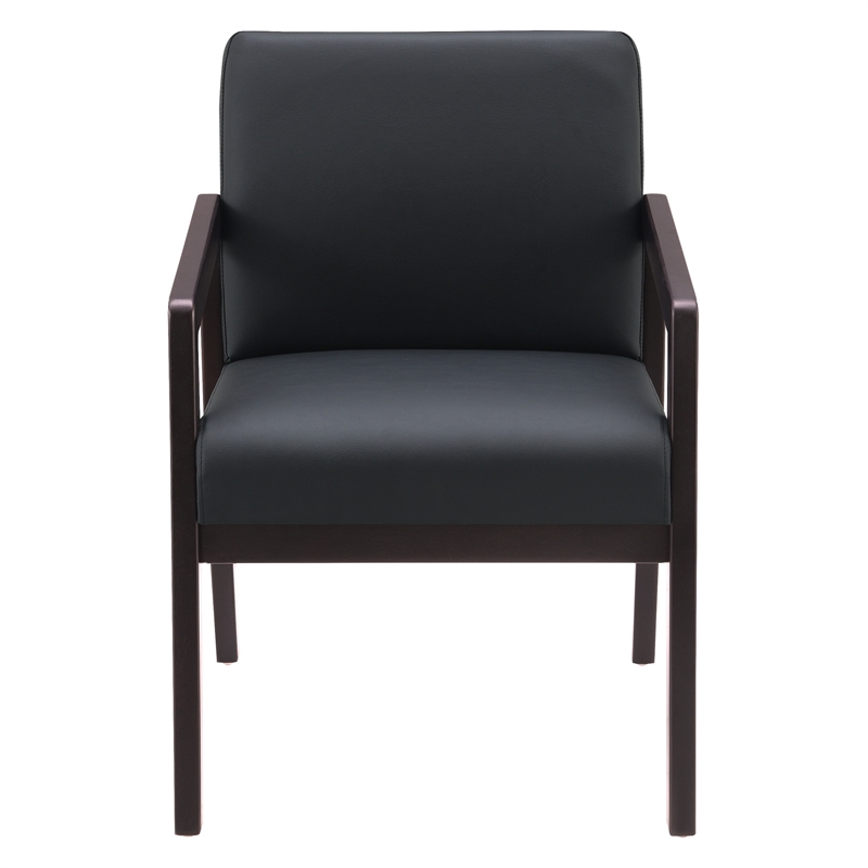 Scranton & Co Black Faux Leather Visitor Chair with Espresso Wood Finish