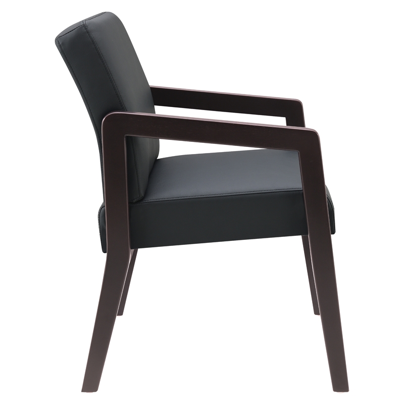Scranton & Co Black Faux Leather Visitor Chair with Espresso Wood Finish