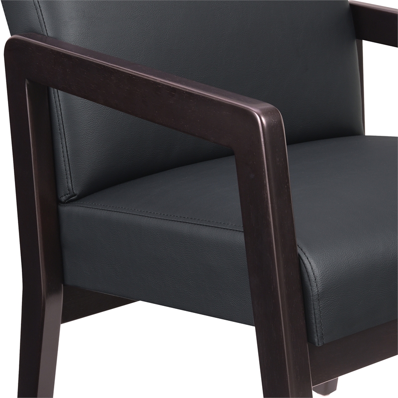Scranton & Co Black Faux Leather Visitor Chair with Espresso Wood Finish