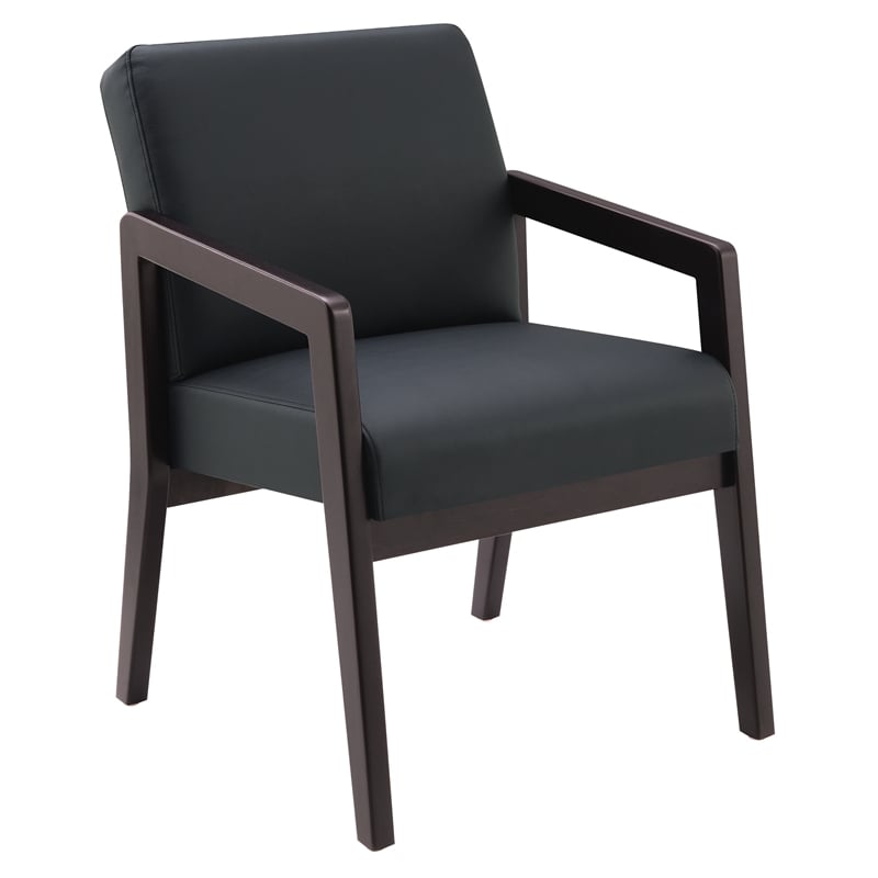 Scranton & Co Black Faux Leather Visitor Chair with Espresso Wood Finish
