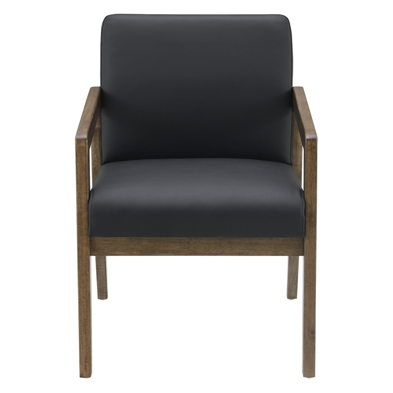 Scranton & Co Black Faux Leather Visitor Chair with Park City Wood Finish