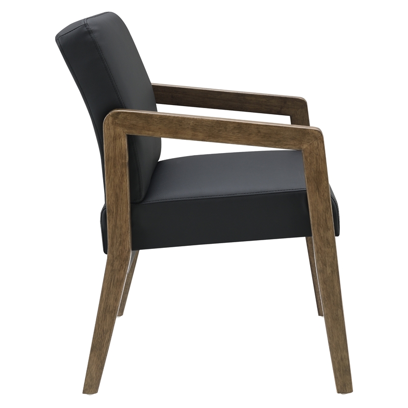 Scranton & Co Black Faux Leather Visitor Chair with Park City Wood Finish
