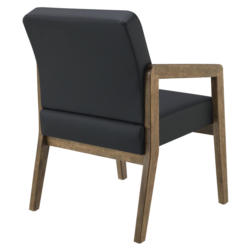 Scranton & Co Black Faux Leather Visitor Chair with Park City Wood Finish