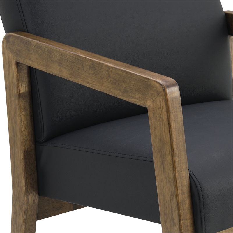 Scranton & Co Black Faux Leather Visitor Chair with Park City Wood Finish