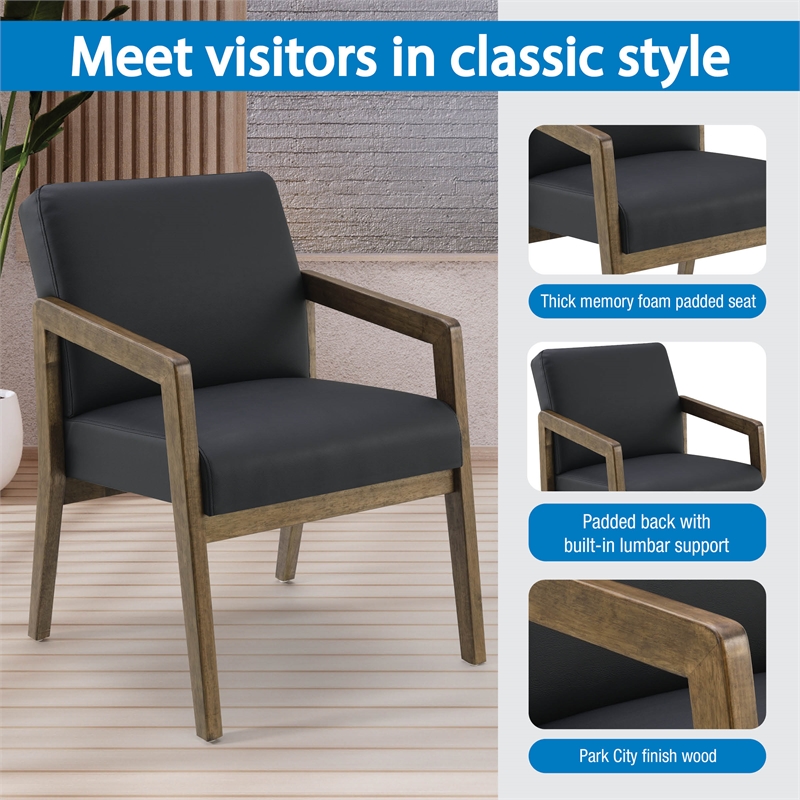 Scranton & Co Black Faux Leather Visitor Chair with Park City Wood Finish