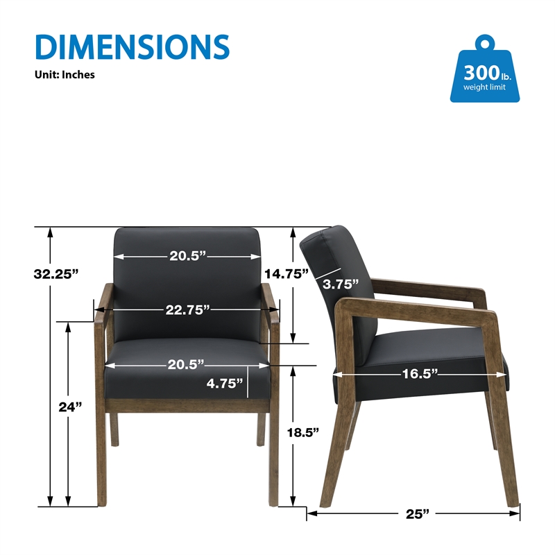 Scranton & Co Black Faux Leather Visitor Chair with Park City Wood Finish