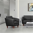 Scranton & Co Black Faux Leather Accent Chair with Cherry Finish Legs