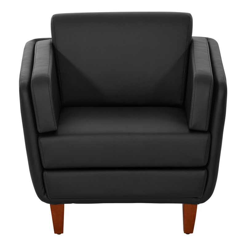 Scranton & Co Black Faux Leather Accent Chair with Cherry Finish Legs