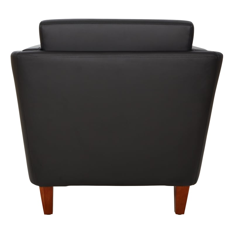 Scranton & Co Black Faux Leather Accent Chair with Cherry Finish Legs