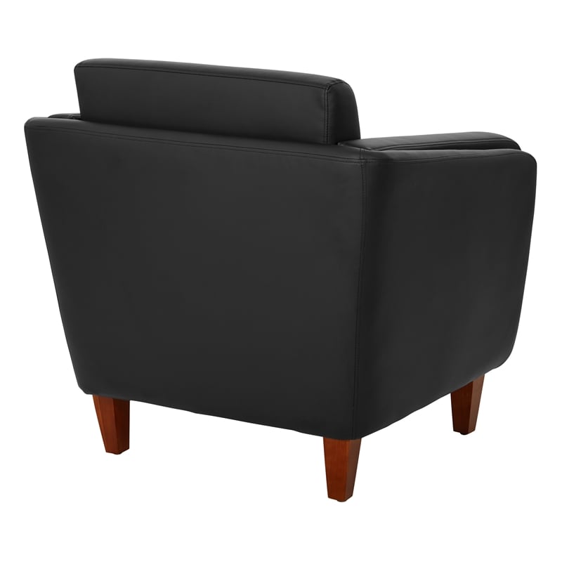 Scranton & Co Black Faux Leather Accent Chair with Cherry Finish Legs
