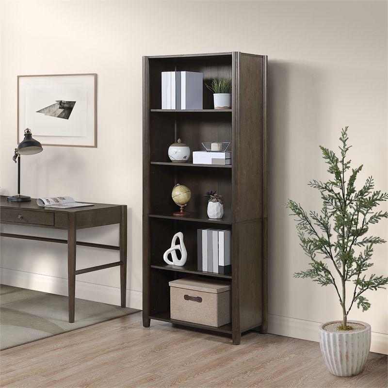 Scranton & Co 5-Shelf Bookcase in Burnt Ash Finish with Adjustable Shelves
