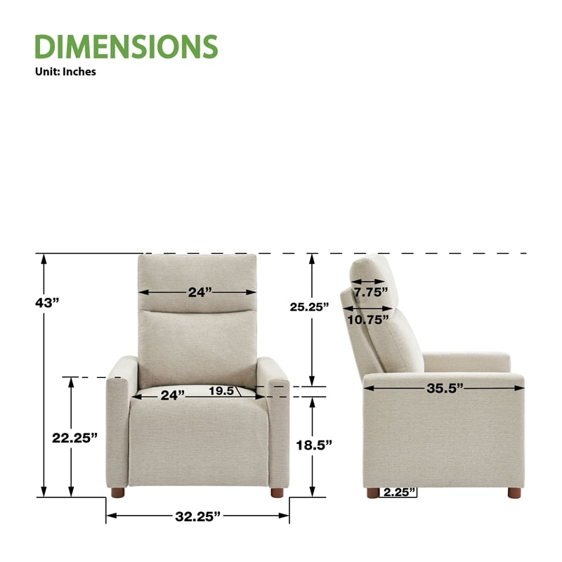 Scranton & Co Contemporary Pushback Recliner in Linen White Fabric