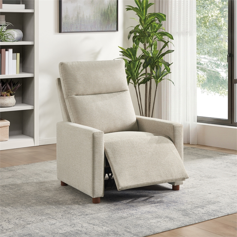 Scranton & Co Contemporary Pushback Recliner in Linen White Fabric