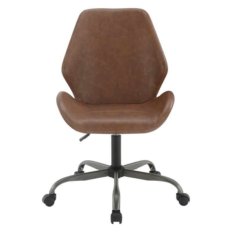 Scranton & Co Modern Office Chair in Saddle Brown Faux Leather Titanium Base
