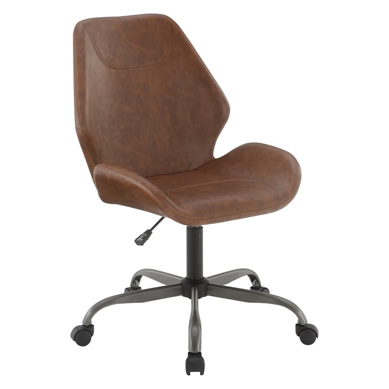 Scranton & Co Modern Office Chair in Saddle Brown Faux Leather Titanium Base