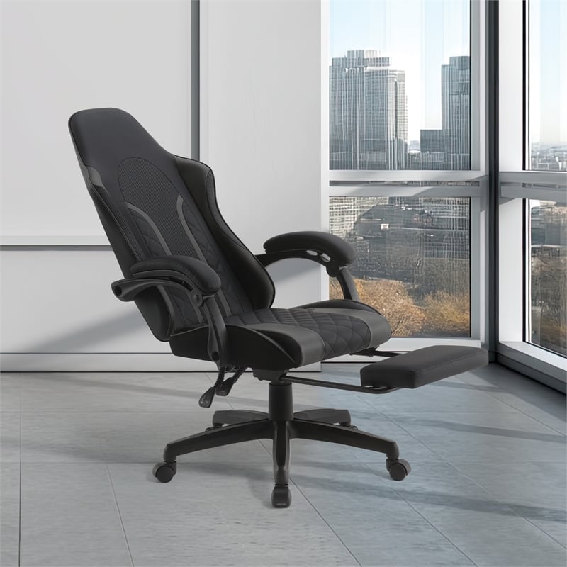 Scranton & Co Gaming Chair with Retractable Footrest in Faux Leather