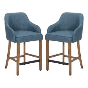 Scranton & Co 26&quot Counter Stool in Navy Fabric Medium Oak Legs 2-Pack