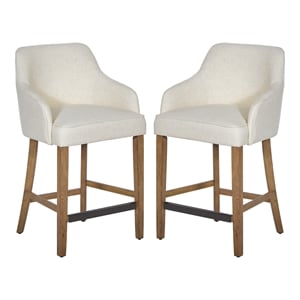 Scranton & Co 26&quot Counter Stool Linen White Fabric Medium Oak Legs 2-Pack