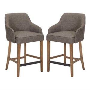 Scranton & Co 26&quot Counter Stool in Cement Gray Fabric Medium Oak 2-Pack