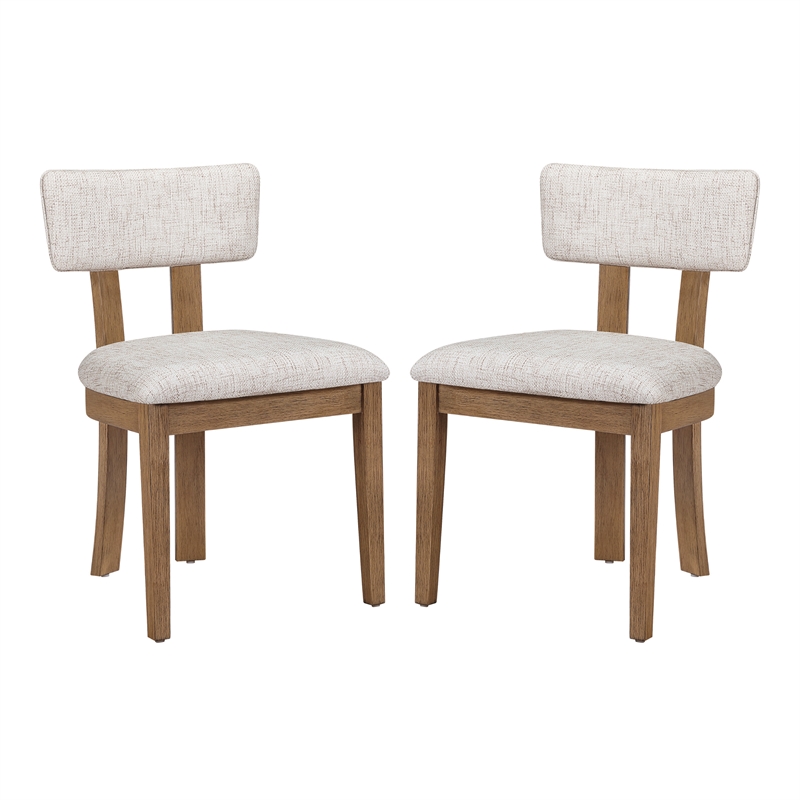 Scranton & Co Dining Chair in Linen White Fabric Medium Oak Wood 2-Pack