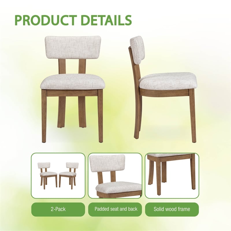 Scranton & Co Dining Chair in Linen White Fabric Medium Oak Wood 2-Pack