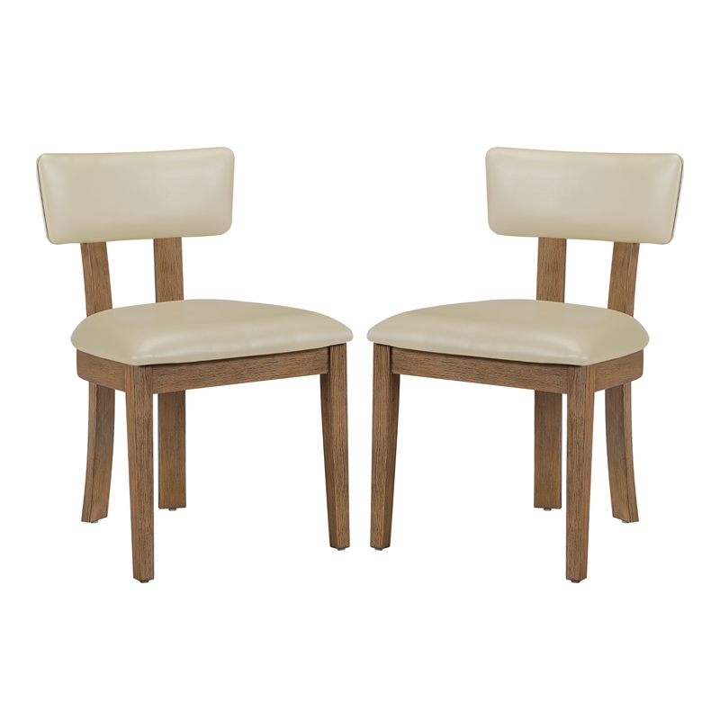 Scranton & Co Dining Chair in Taupe Faux Leather Medium Oak Wood 2-Pack