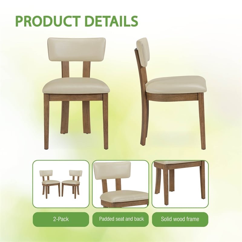 Scranton & Co Dining Chair in Taupe Faux Leather Medium Oak Wood 2-Pack