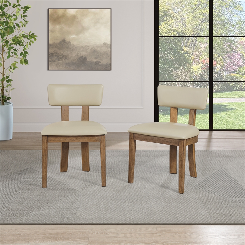 Scranton & Co Dining Chair in Taupe Faux Leather Medium Oak Wood 2-Pack