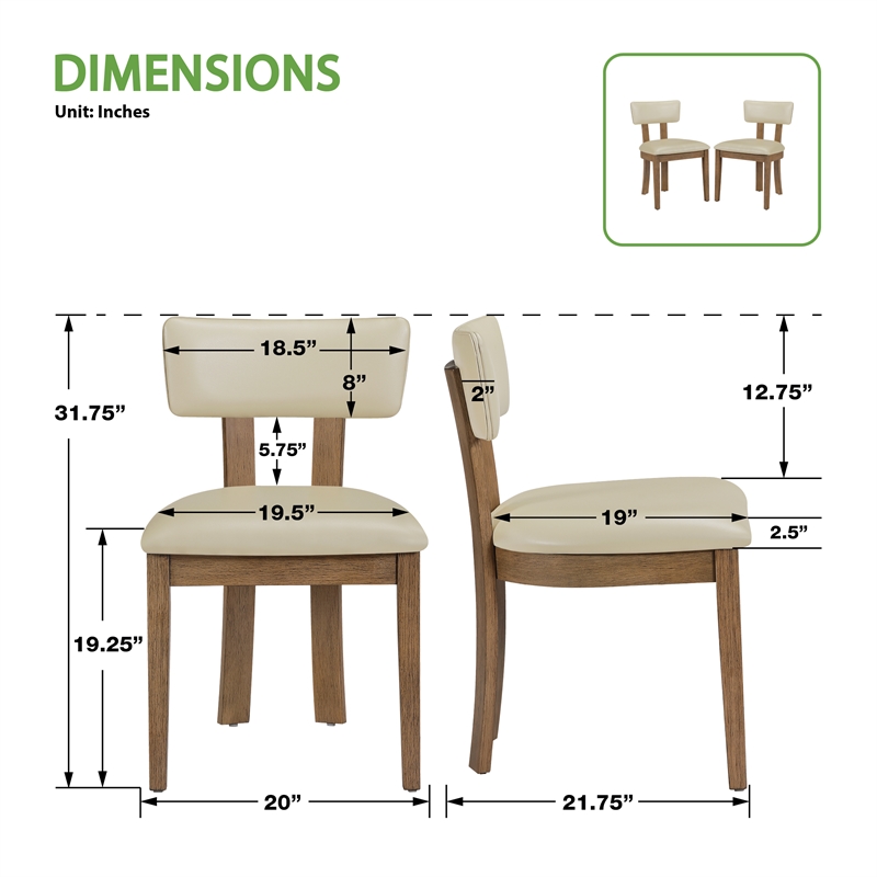 Scranton & Co Dining Chair in Taupe Faux Leather Medium Oak Wood 2-Pack