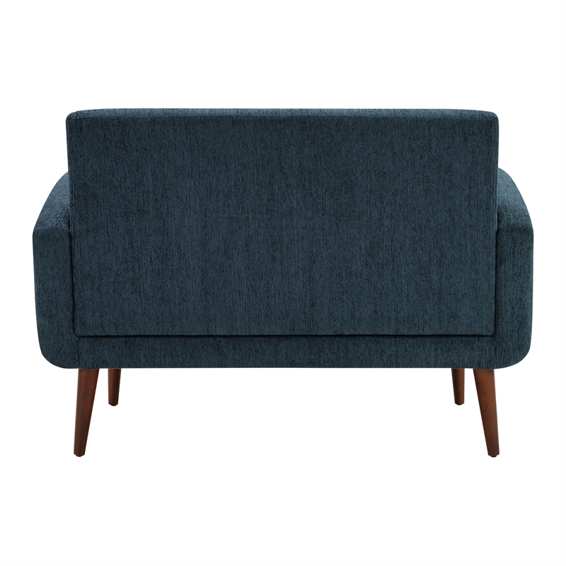 Scranton & Co Loveseat in Navy Fabric with Medium Espresso Wood Legs