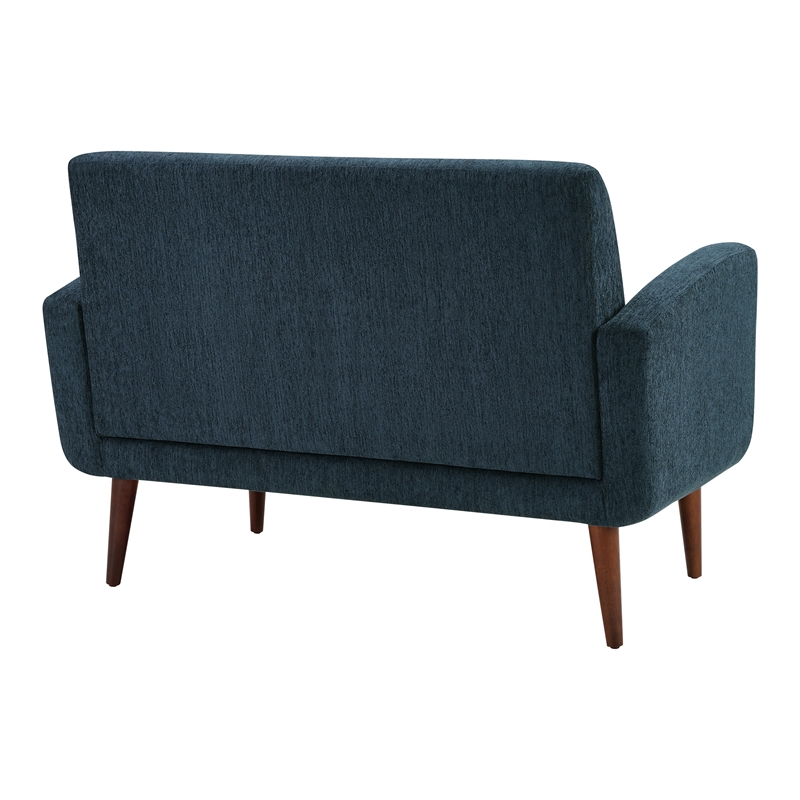 Scranton & Co Loveseat in Navy Fabric with Medium Espresso Wood Legs