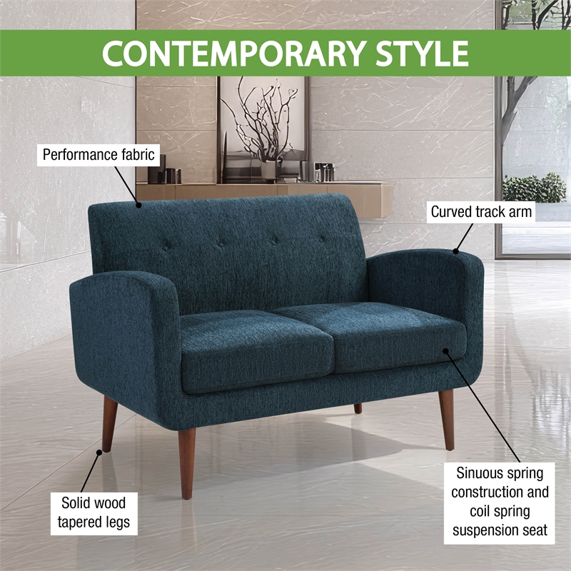 Scranton & Co Loveseat in Navy Fabric with Medium Espresso Wood Legs