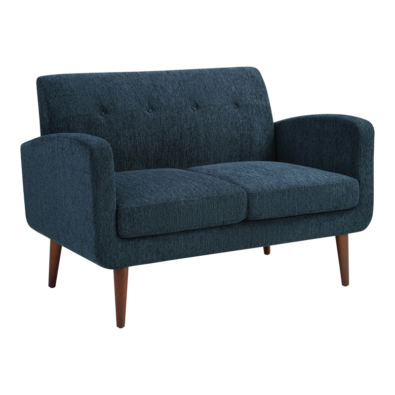 Scranton & Co Loveseat in Navy Fabric with Medium Espresso Wood Legs