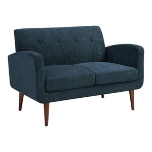 Scranton & Co Loveseat in Navy Fabric with Medium Espresso Wood Legs