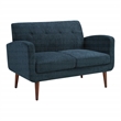 Scranton & Co Loveseat in Navy Fabric with Medium Espresso Wood Legs