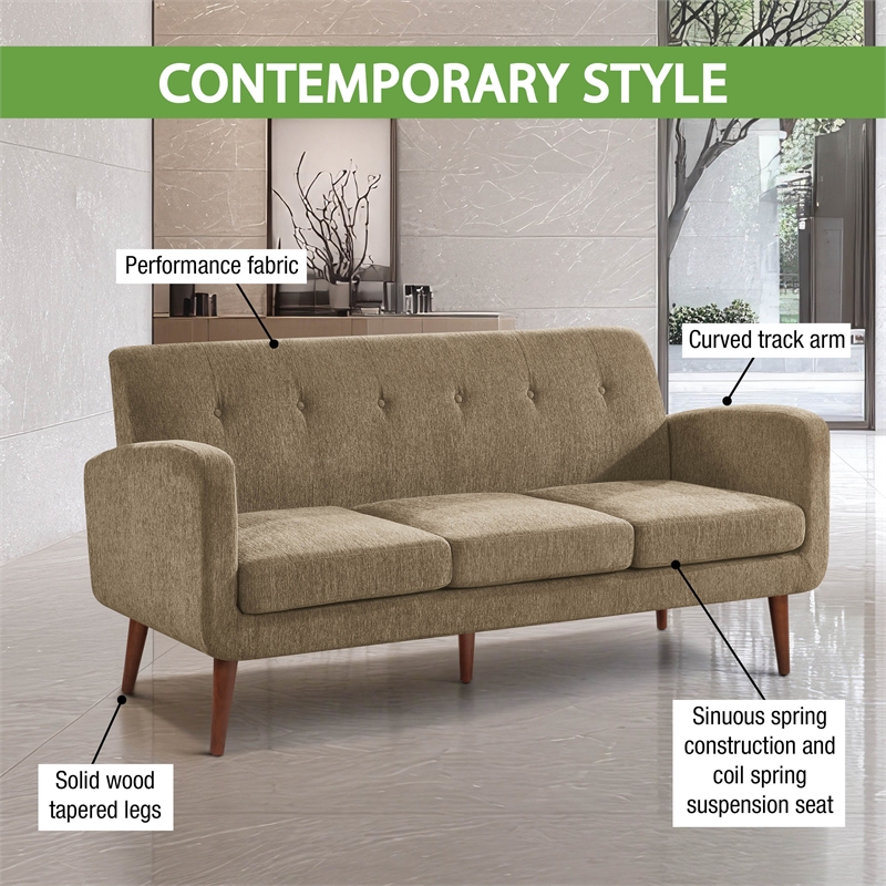 Scranton & Co Loveseat in Taupe Fabric with Medium Espresso Wood Legs