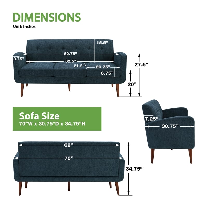 Scranton & Co Sofa in Navy Fabric with Medium Espresso Wood Legs