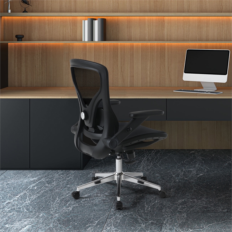 Scranton & Co Black Mesh Manager's Chair with 4D Flip Arms Chrome Base