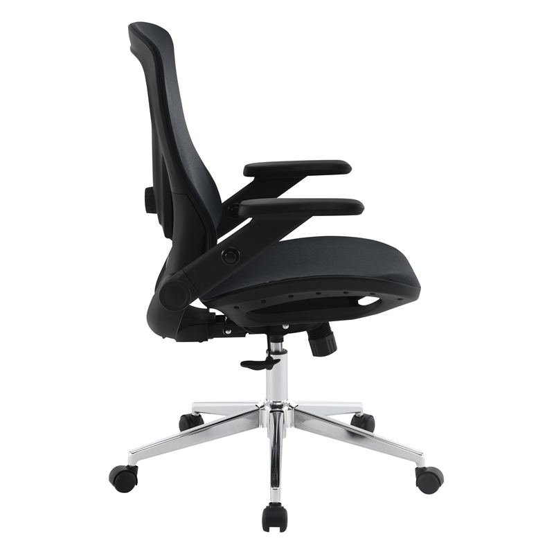 Scranton & Co Black Mesh Manager's Chair with 4D Flip Arms Chrome Base