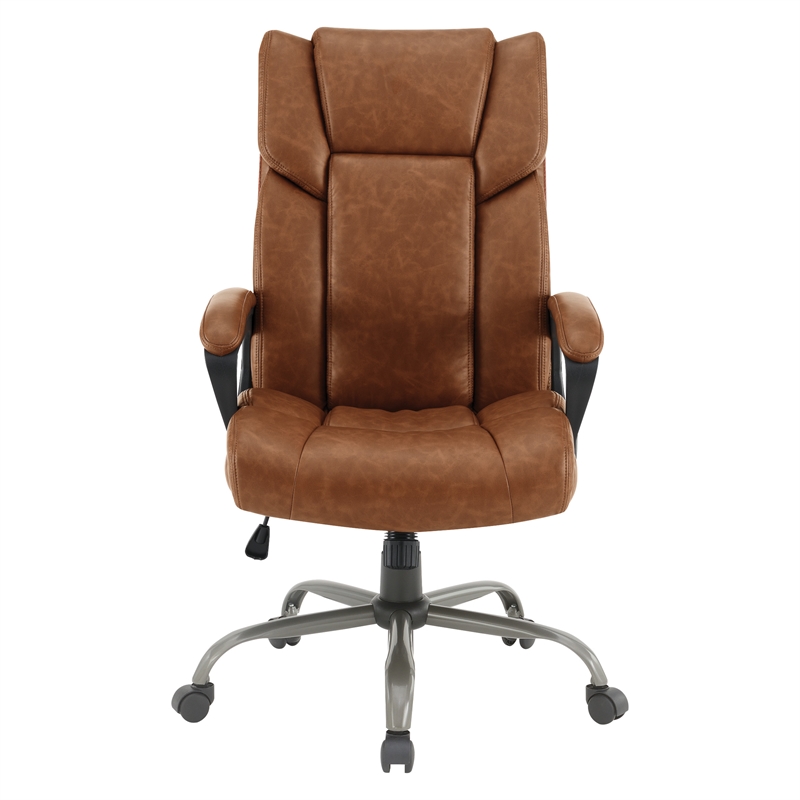 Scranton & Co High-Back Saddle Brown Faux Leather Executive Chair Titanium