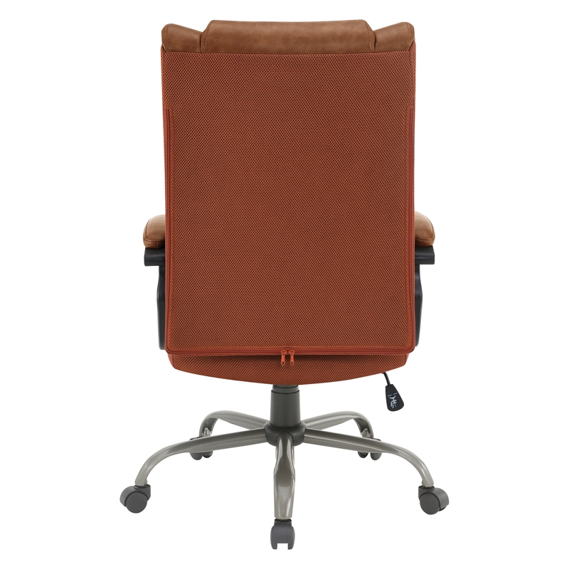 Scranton & Co High-Back Saddle Brown Faux Leather Executive Chair Titanium