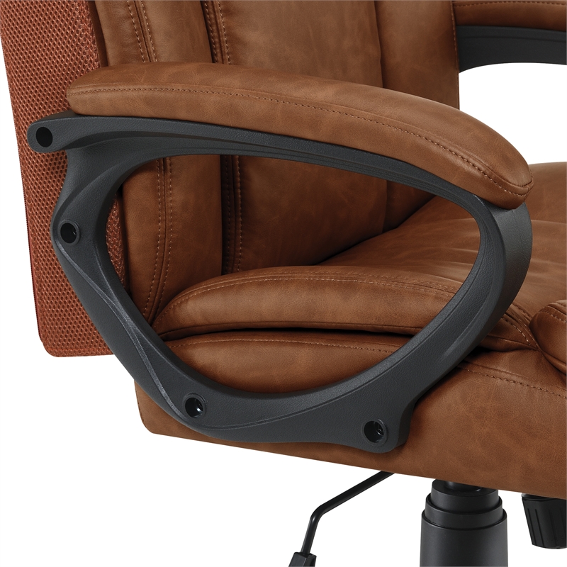 Scranton & Co High-Back Saddle Brown Faux Leather Executive Chair Titanium