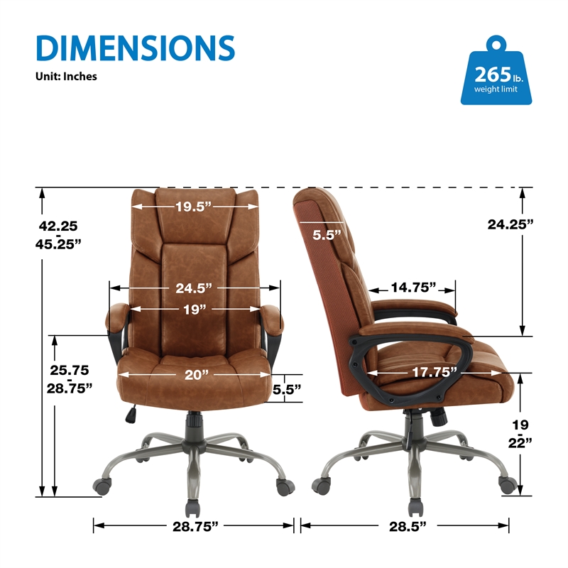 Scranton & Co High-Back Saddle Brown Faux Leather Executive Chair Titanium