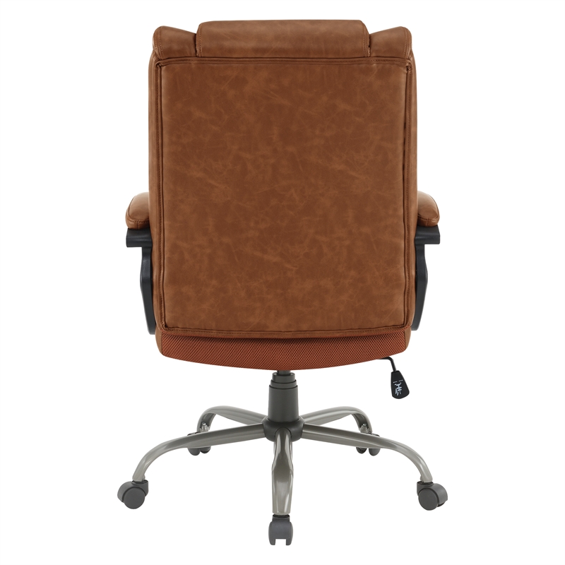 Scranton & Co Mid-Back Saddle Brown Faux Leather Executive Chair Titanium